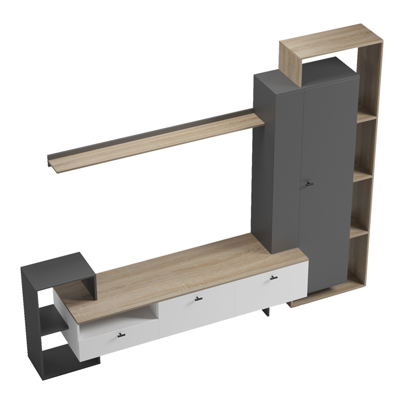 Σύνθετο σαλονιού Ferefia pakoworld σε sonoma με λευκή και ανθρακί απόχρωση 240x45.5x189.5εκ 6