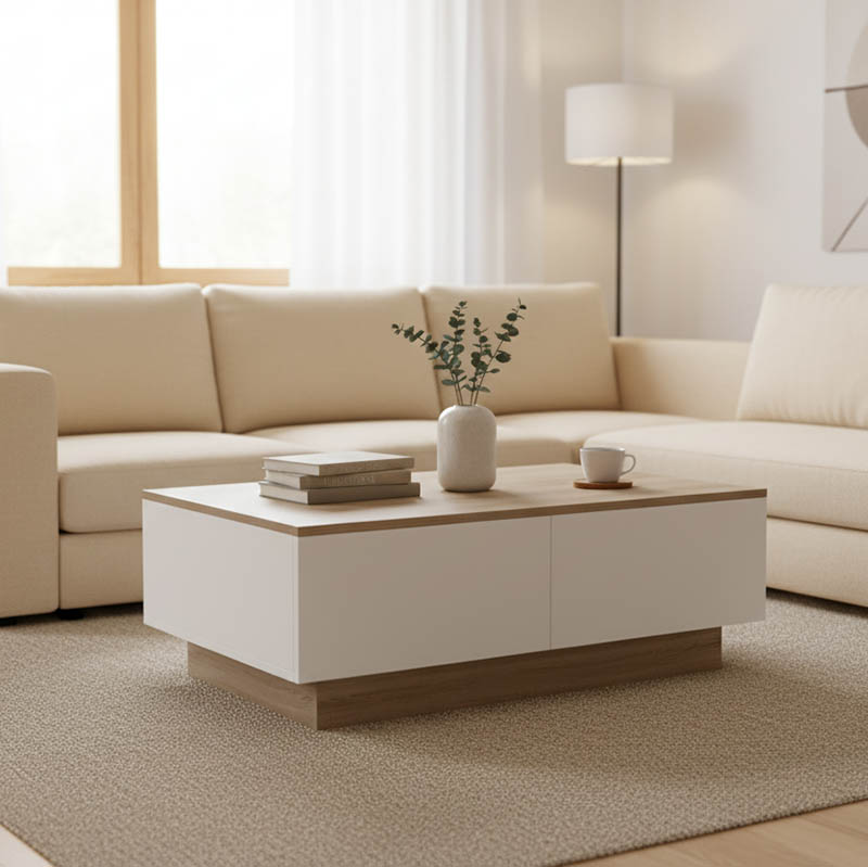 Τραπέζι σαλονιού Winey pakoworld σε sonoma-λευκή απόχρωση 90x60x31.5εκ 1