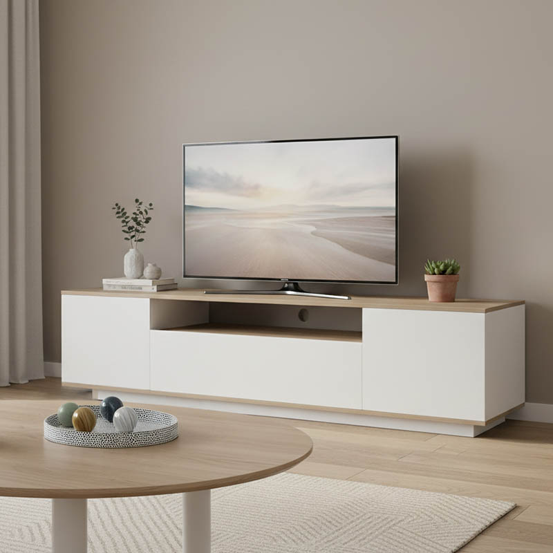 Έπιπλο τηλεόρασης Winey pakoworld σε sonoma-λευκή απόχρωση 180x44.5x44.5εκ 1