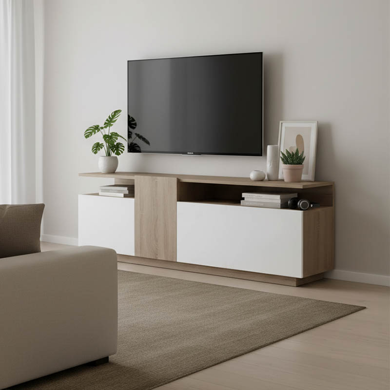 Έπιπλο τηλεόρασης Vendora pakoworld σε sonoma-λευκή απόχρωση 150x29.5x46.3εκ 1