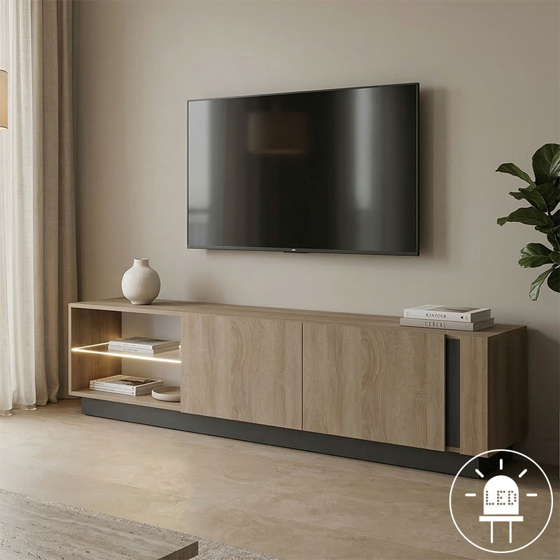 Έπιπλο τηλεόρασης με Led Vario pakoworld sonoma - ανθρακί 185.6x35x45εκ 1