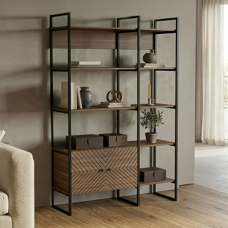 Βιβλιοθήκη Rhombo pakoworld καρυδί-μαύρο 120x35x180εκ 1