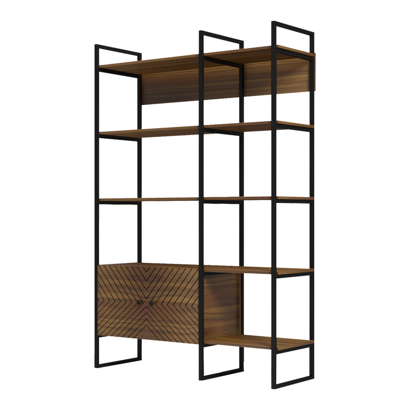 Βιβλιοθήκη Rhombo pakoworld καρυδί-μαύρο 120x35x180εκ 4