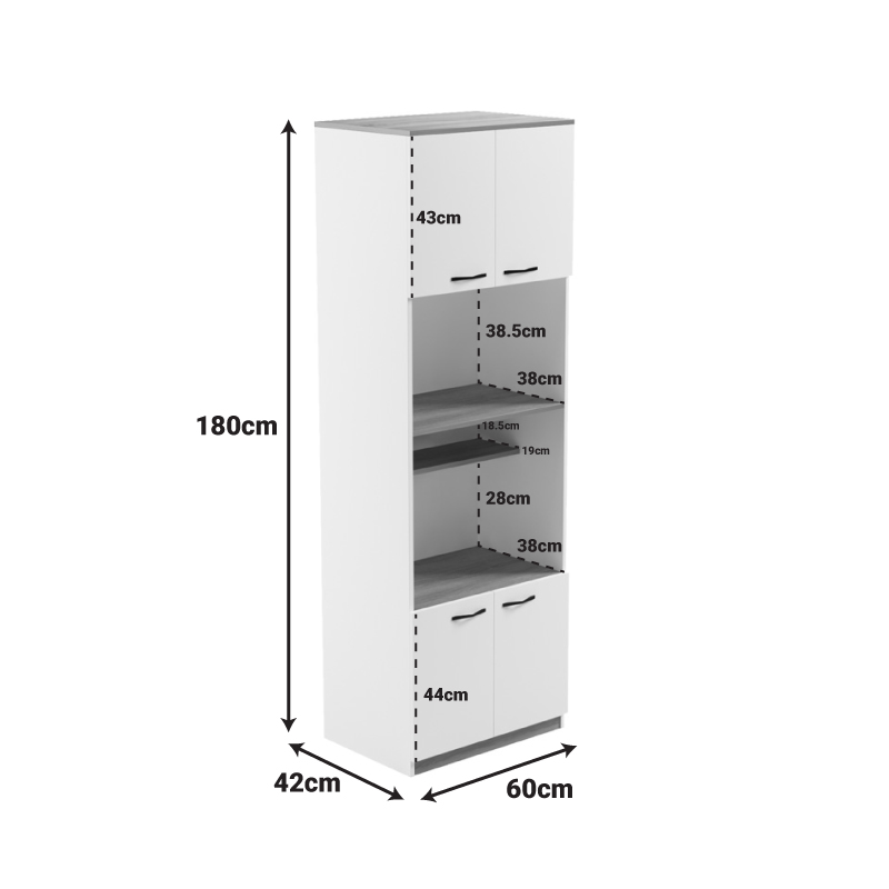 Ντουλάπα κουζίνας Rowan pakoworld σε oak-ανθρακί απόχρωση 60x42x182εκ 5