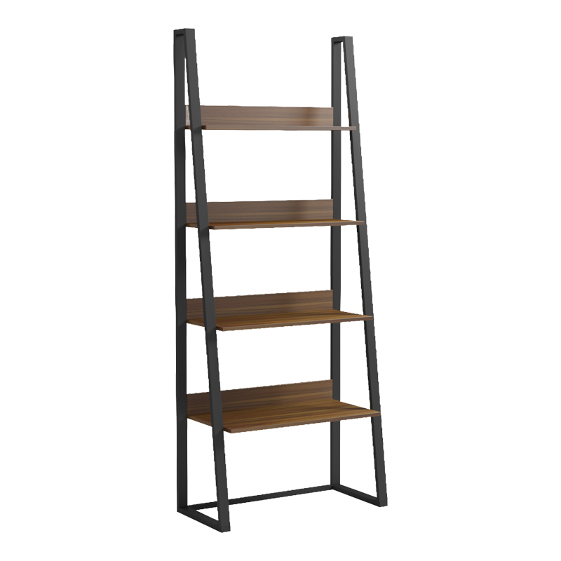 Βιβλιοθήκη-Ραφιέρα Alfa pakoworld καρυδι-μαύρο μέταλλο 75x36x185εκ 2