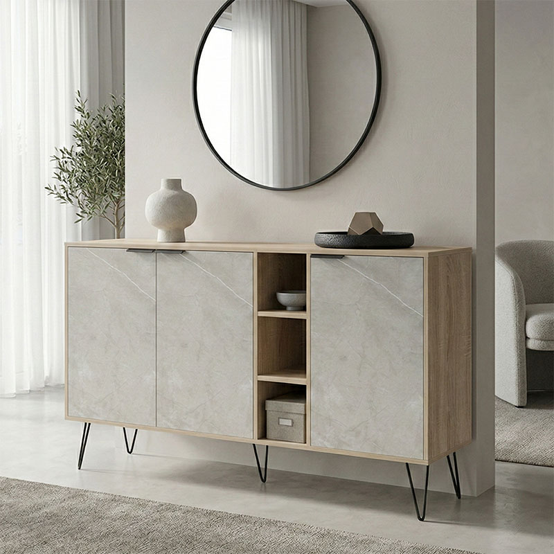 Μπουφές Balain pakoworld sonoma-γκρι μπεζ όψη μαρμάρου 142x35.5x83εκ 1