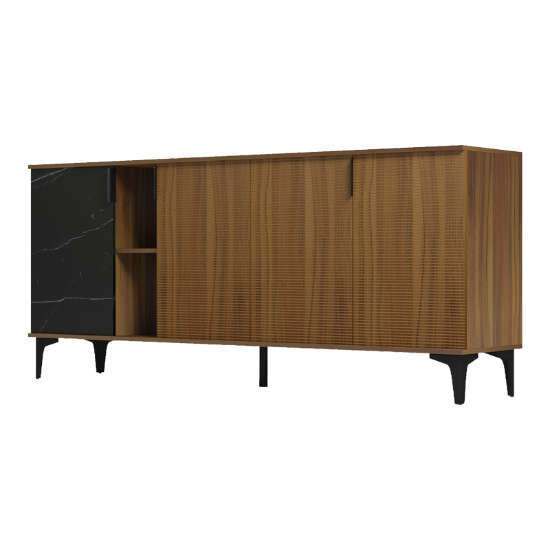 Μπουφές Riba pakoworld καρυδί-μαύρη όψη μαρμάρου 180x40x78εκ 5