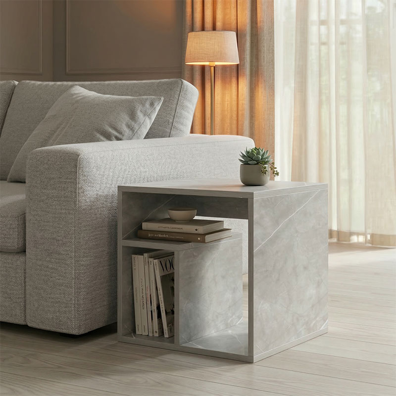 Βοηθητικό τραπέζι Doublo pakoworld γκρι μπεζ μαρμαρου 40x35x40εκ 1