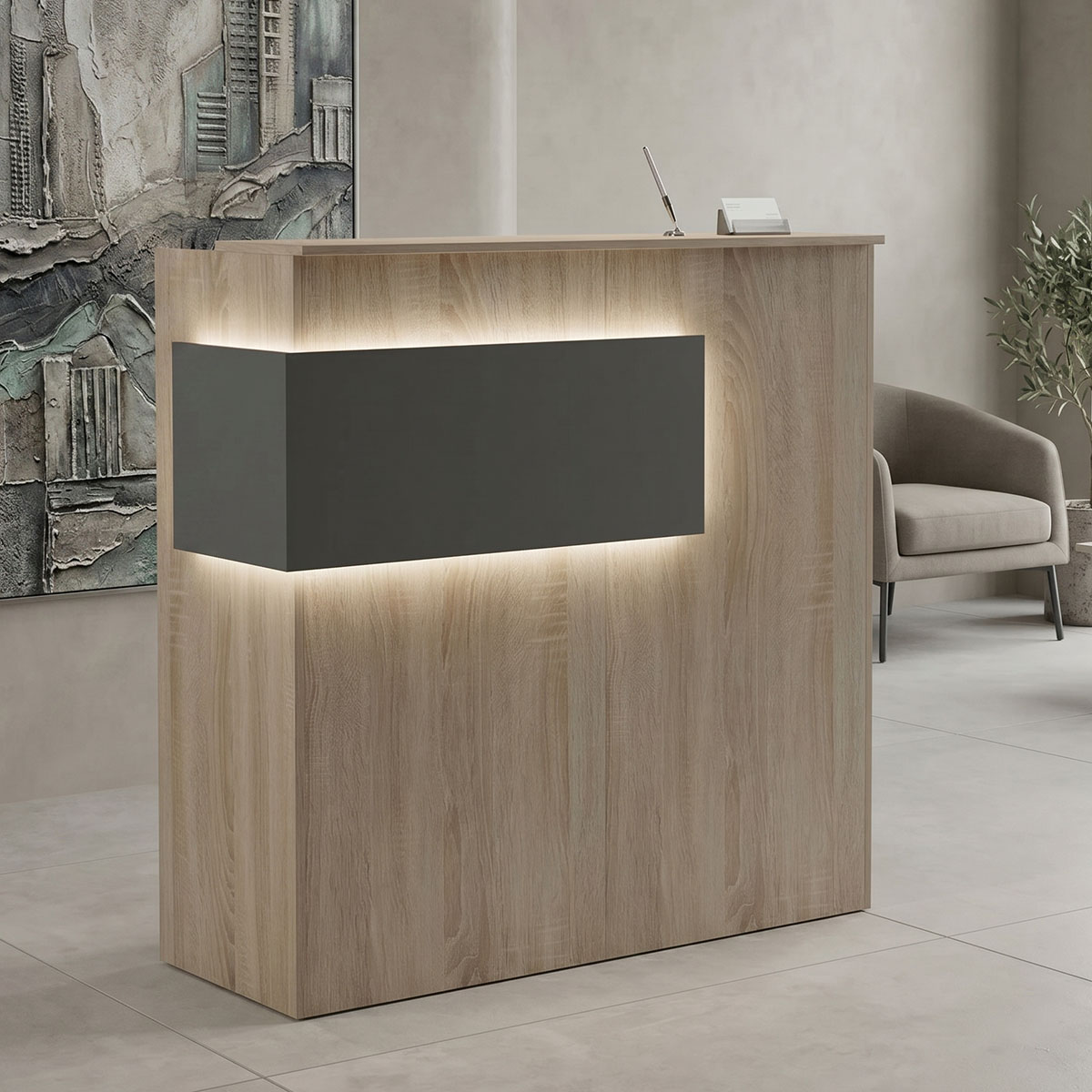 Γραφείο reception Optima pakoworld με led sonoma-ανθρακί 110x40x110εκ 1