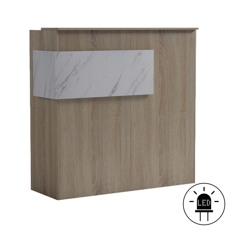 Γραφείο reception Optima pakoworld με led sonoma-λευκή όψη μαρμάρου 110x40x110εκ 2