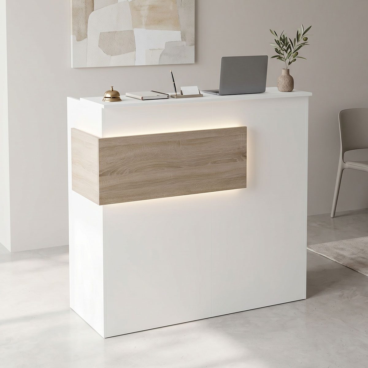 Γραφείο reception Optima pakoworld με led λευκό-sonoma 110x40x110εκ 1
