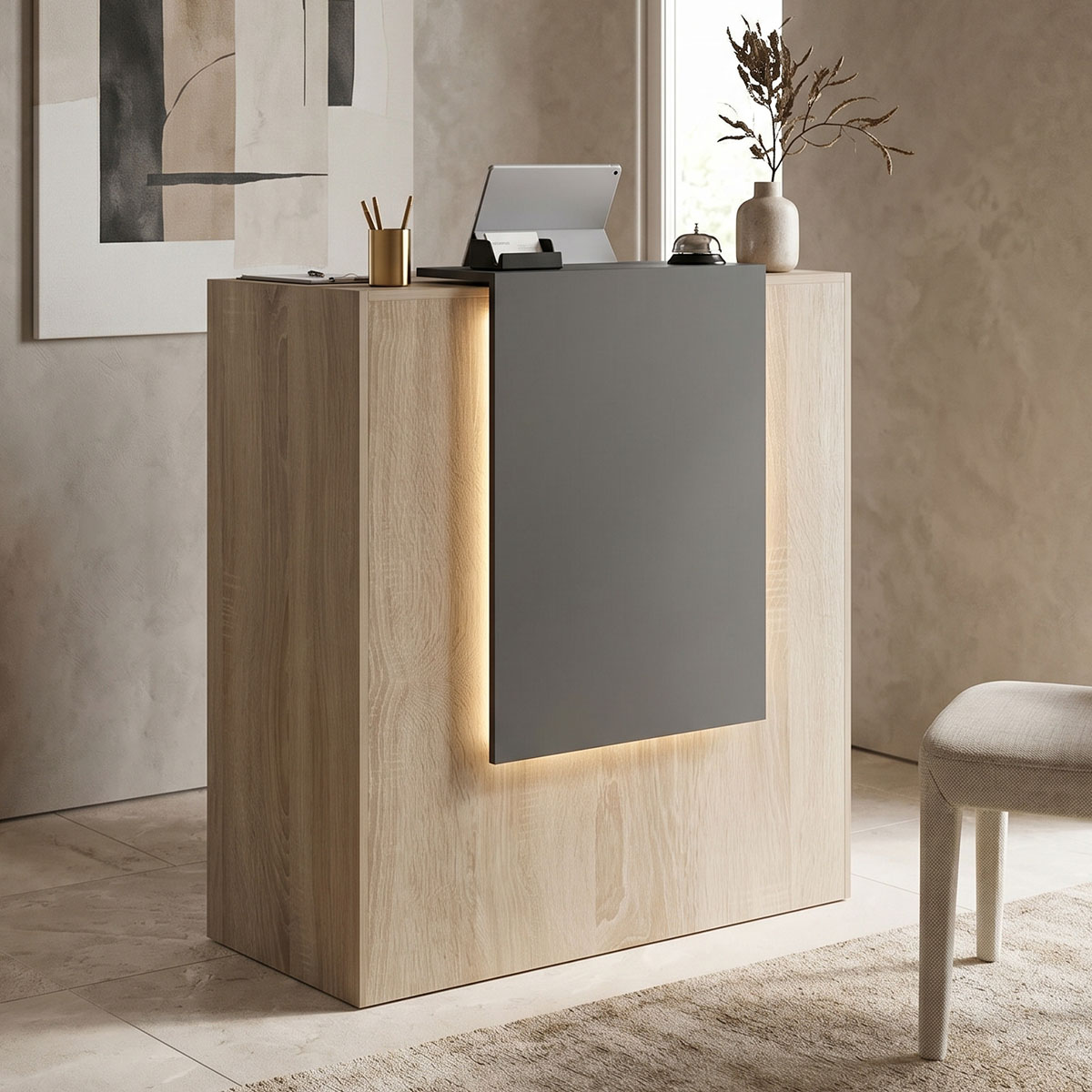 Γραφείο reception Zowel pakoworld με led sonoma-ανθρακί 90x40x110εκ 1