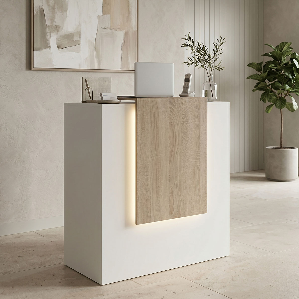 Γραφείο reception Zowel pakoworld με led λευκό - sonoma 90x40x110εκ 1
