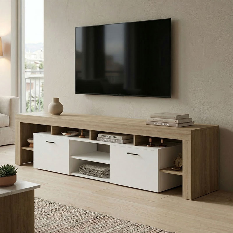 Έπιπλο τηλεόρασης Liner pakoworld sonoma-λευκό 210x40x50εκ 1
