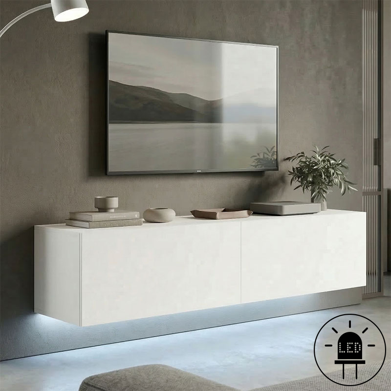 Έπιπλο τηλεόρασης επιτοίχιο με Led Rival pakoworld λευκό 120x35x30εκ 1