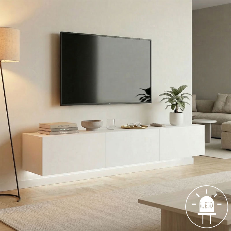 Έπιπλο τηλεόρασης επιτοίχιο με Led Rival pakoworld λευκό 180x35x30εκ 1