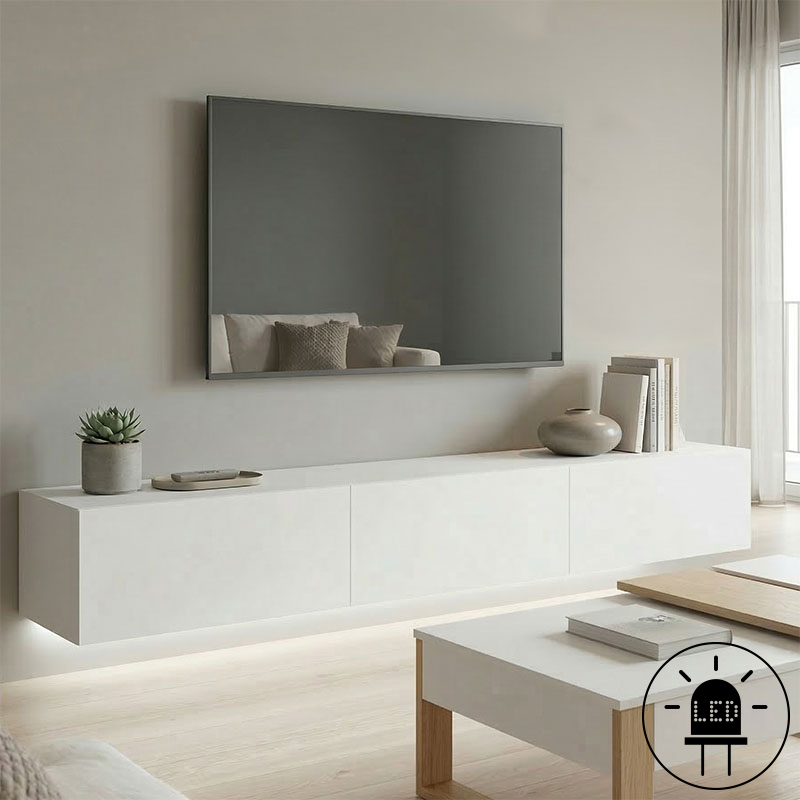 Έπιπλο τηλεόρασης επιτοίχιο με Led Rival pakoworld λευκό 210x35x30εκ 1