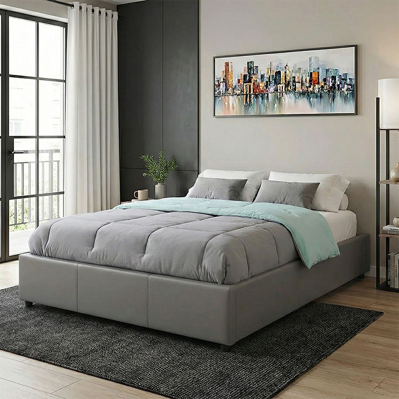 Κρεβάτι Circe pakoworld PU γκρι με αποθηκευτικό χώρο 150x200εκ 1