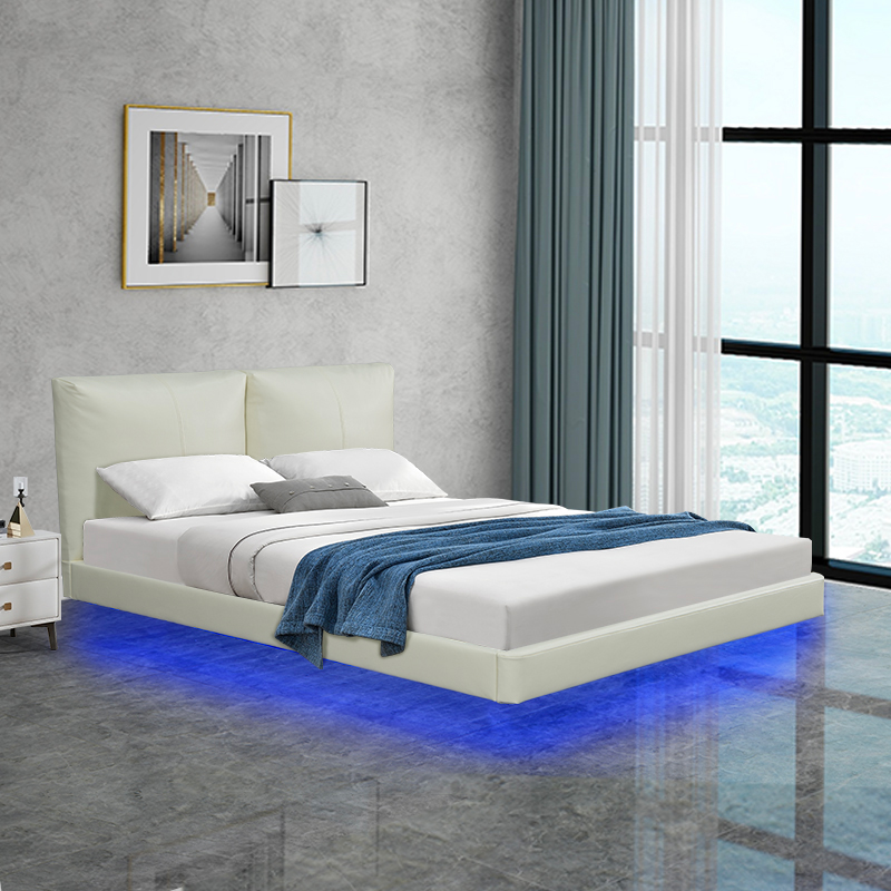Κρεβάτι διπλό Jessie pakoworld floating style με led-PU εκρού 160x200εκ 2