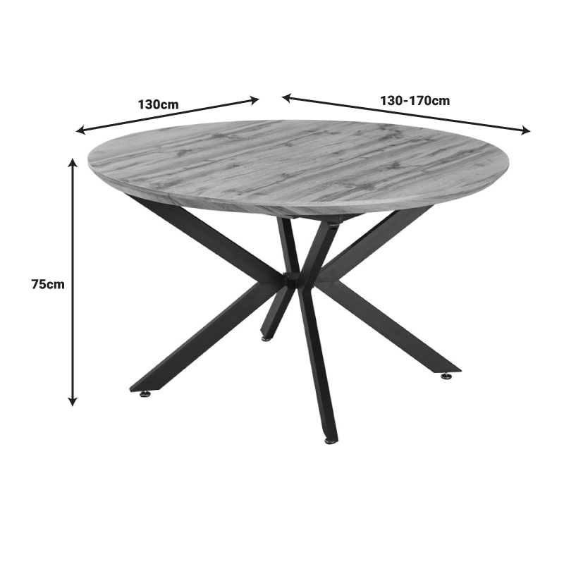 Τραπέζι επεκτεινόμενο Edina pakoworld mdf σε sonoma απόχρωση με μαύρα μεταλλικά πόδια 130-170x130x75εκ 7