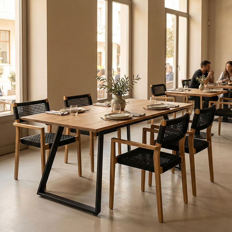 Τραπέζι επεκτεινόμενο Kannu pakoworld σε φυσική απόχρωση με μαύρα μεταλλικά πόδια 160-200x90x75εκ 2