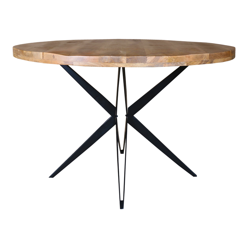 Τραπέζι Bocco Ι pakoworld ξύλο mango φυσικό 3εκ με μαύρα μεταλλικά πόδια Φ150x77εκ 1