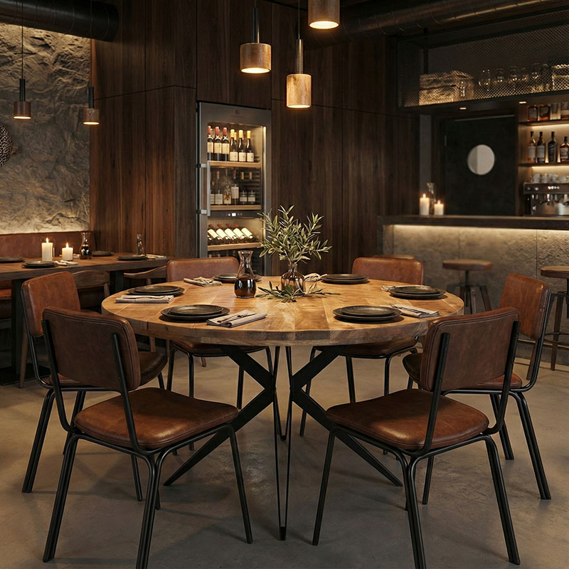 Τραπέζι Bocco Ι pakoworld ξύλο mango φυσικό 3εκ με μαύρα μεταλλικά πόδια Φ150x77εκ 2