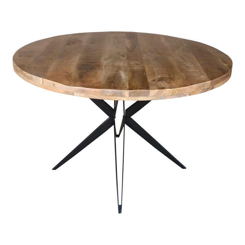 Τραπέζι Bocco Ι pakoworld ξύλο mango φυσικό 3εκ με μαύρα μεταλλικά πόδια Φ150x77εκ 3