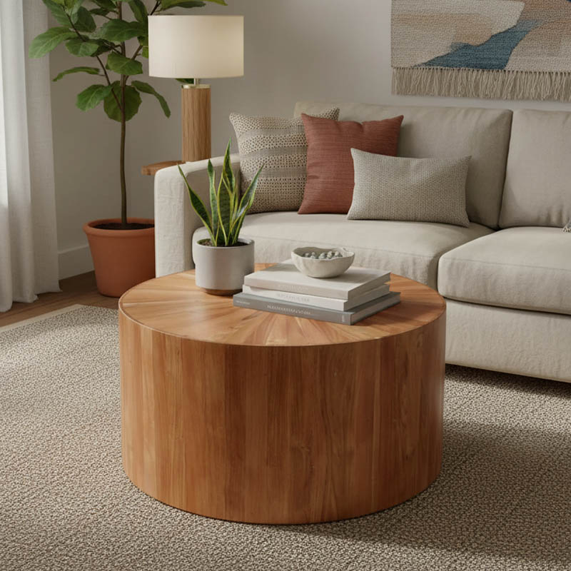 Τραπέζι Osiri pakoworld ξύλο acacia σε φυσική απόχρωση Φ80x45εκ 1