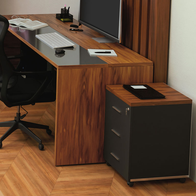 Συρταριέρα επαγγελματική τροχήλατη Oscar pakoworld 3ων συρταριών καρυδί-ανθρακί 40x48x63εκ 2