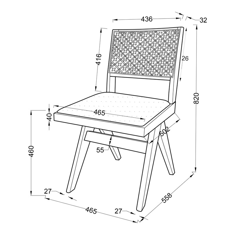Καρέκλα Winslow pakoworld ξύλο rubberwood μαύρο-pvc rattan φυσικό-ύφασμα γκρι 2