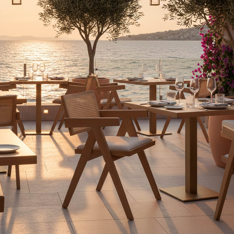 Πολυθρόνα Winslow pakoworld ξύλο rubberwood ανοικτό καρυδί-pvc rattan φυσικό-ύφασμα γκρι 3