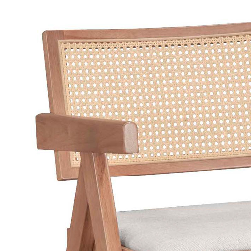 Πολυθρόνα Winslow pakoworld ξύλο rubberwood ανοικτό καρυδί-pvc rattan φυσικό-ύφασμα γκρι 4