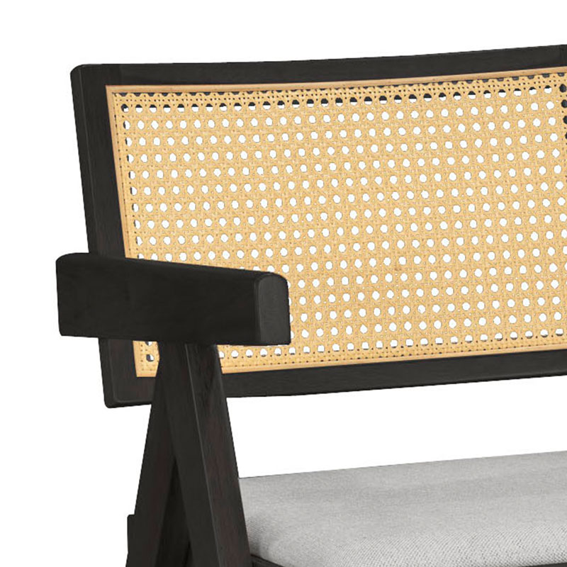Πολυθρόνα Winslow pakoworld ξύλο rubberwood μαύρο-pvc rattan φυσικό-ύφασμα γκρι 2