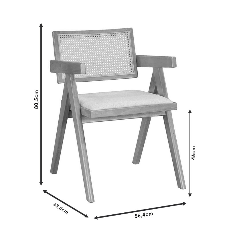 Πολυθρόνα Winslow pakoworld ξύλο rubberwood μαύρο-pvc rattan φυσικό-ύφασμα γκρι 4