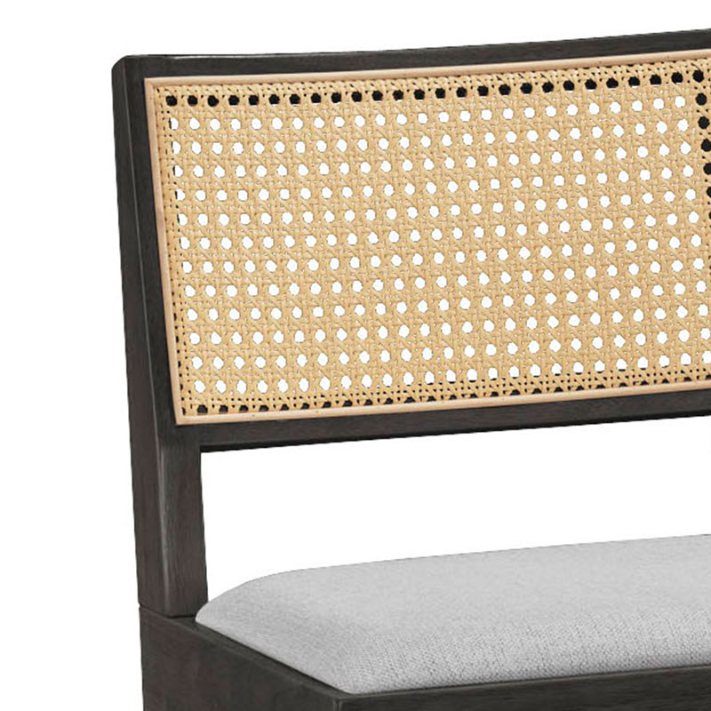Σκαμπό bar Winslow pakoworld ξύλο rubberwood μαύρο-pvc rattan φυσικό-ύφασμα γκρι 44.5x46x98εκ 2