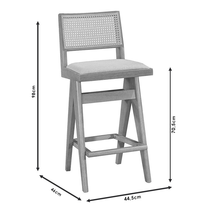 Σκαμπό bar Winslow pakoworld ξύλο rubberwood μαύρο-pvc rattan φυσικό-ύφασμα γκρι 44.5x46x98εκ 4