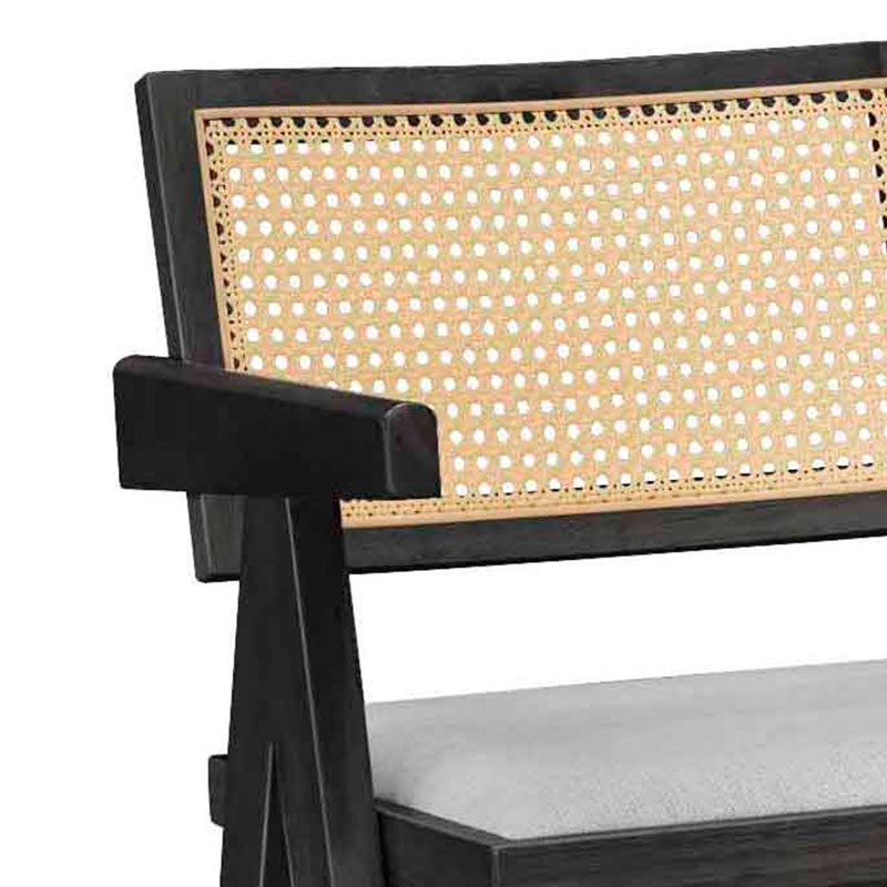 Σκαμπό bar Winslow pakoworld ξύλο rubberwood μαύρο-pvc rattan φυσικό-ύφασμα γκρι 3