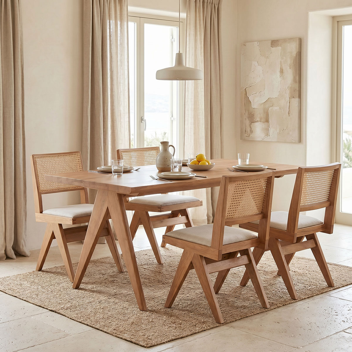 Τραπεζαρία Winslow pakoworld σετ 5τεμ ξύλο rubberwood ανοιχτό καρυδί 160x85x75εκ 1