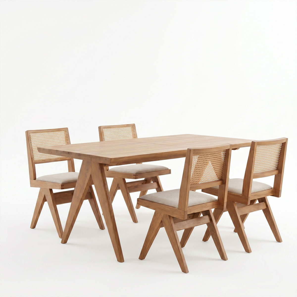 Τραπεζαρία Winslow pakoworld σετ 5τεμ ξύλο rubberwood ανοιχτό καρυδί 160x85x75εκ 2