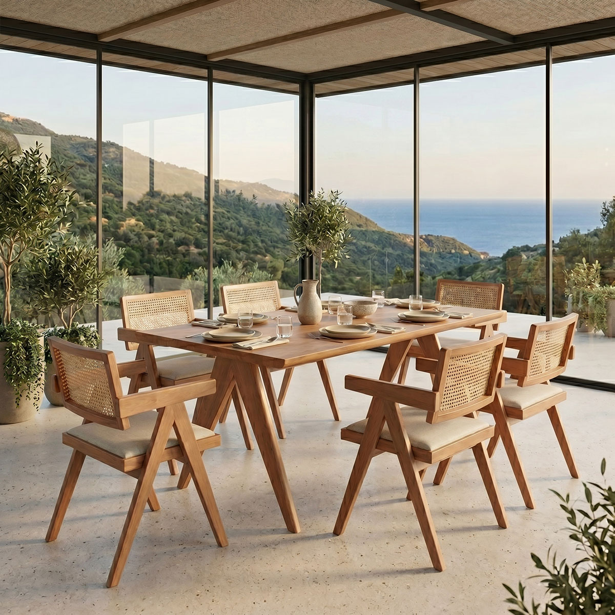 Τραπεζαρία Winslow Ι pakoworld σετ 7τεμ ξύλο rubberwood ανοιχτό καρυδί 160x85x75εκ 1