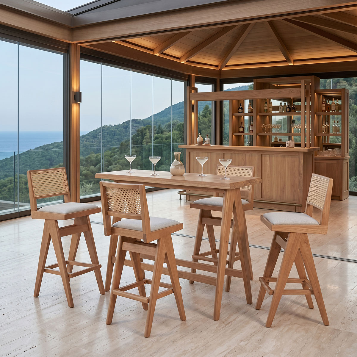 Τραπεζαρία μπαρ Winslow pakoworld σετ 5τεμ ξύλο rubberwood ανοιχτό καρυδί 120x45x100εκ 1