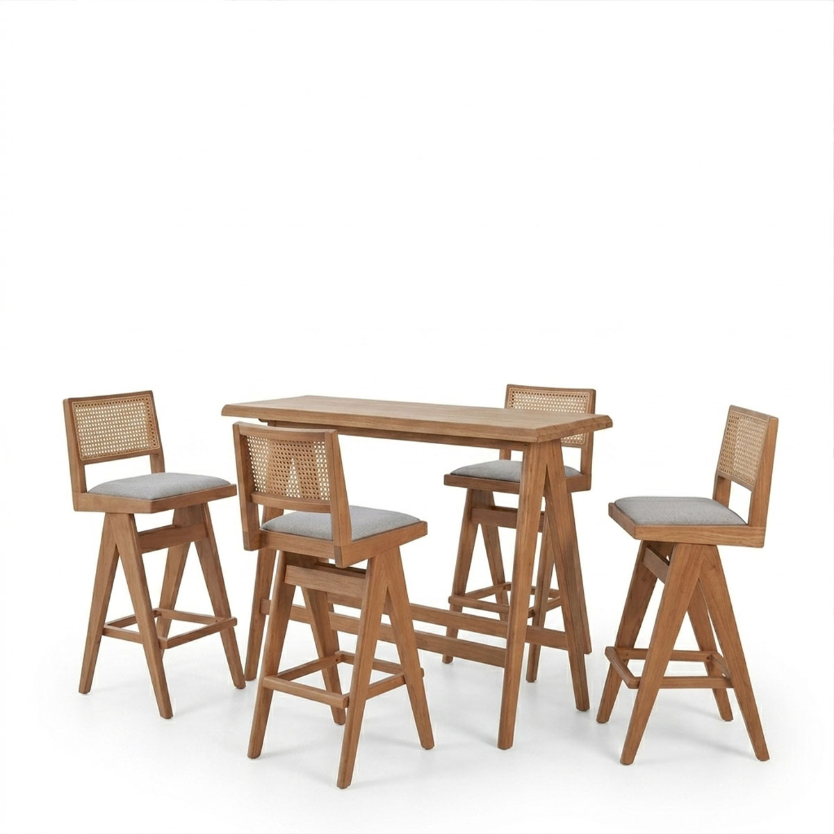 Τραπεζαρία μπαρ Winslow pakoworld σετ 5τεμ ξύλο rubberwood ανοιχτό καρυδί 120x45x100εκ 2