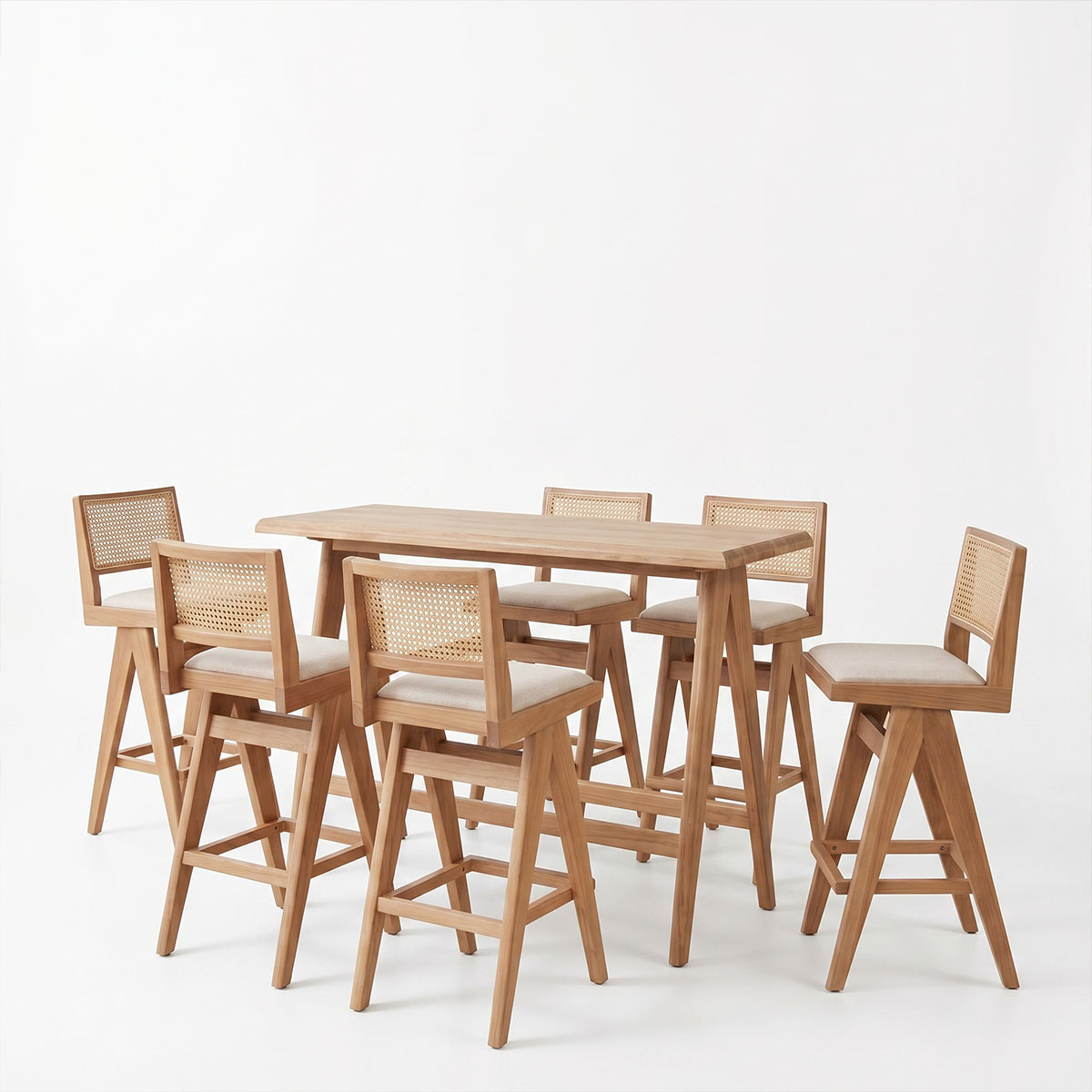 Τραπεζαρία μπαρ Winslow pakoworld σετ 7τεμ ξύλο rubberwood ανοιχτό καρυδί 120x45x100εκ 2