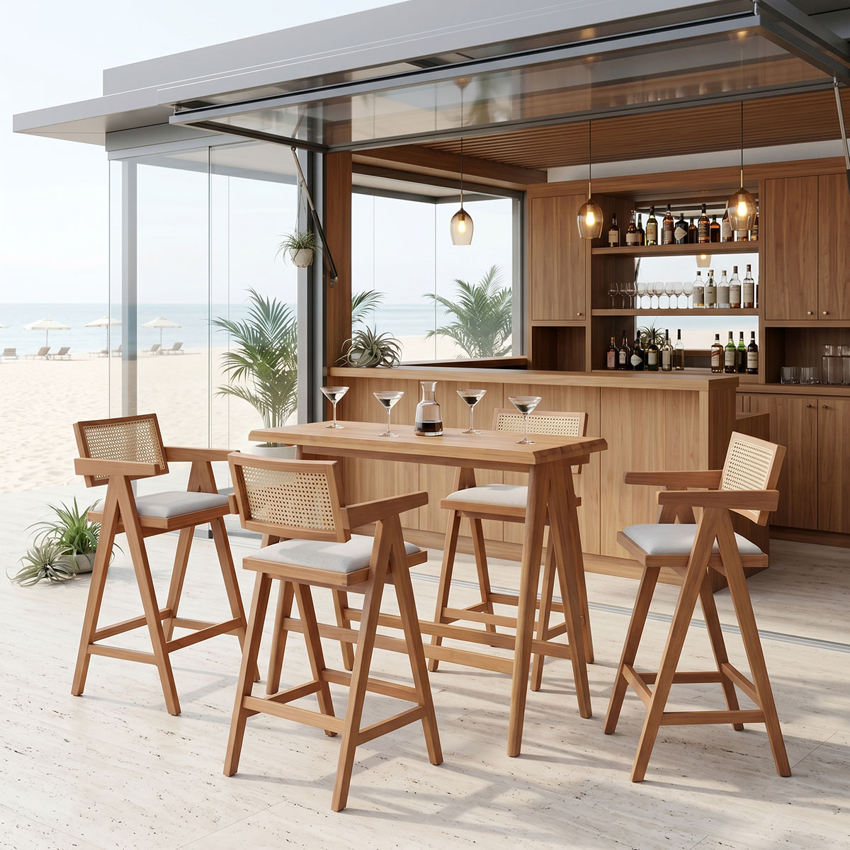 Τραπεζαρία μπαρ Winslow I pakoworld σετ 5τεμ ξύλο rubberwood ανοιχτό καρυδί 120x45x100εκ 1
