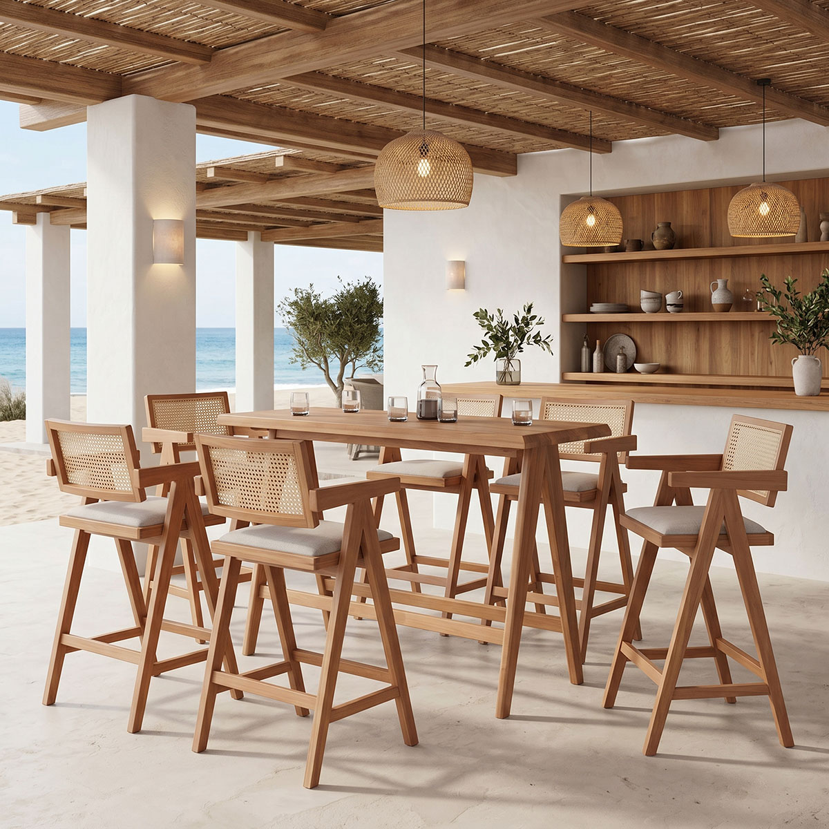Τραπεζαρία μπαρ Winslow I pakoworld σετ 7τεμ ξύλο rubberwood ανοιχτό καρυδί 120x45x100εκ 1