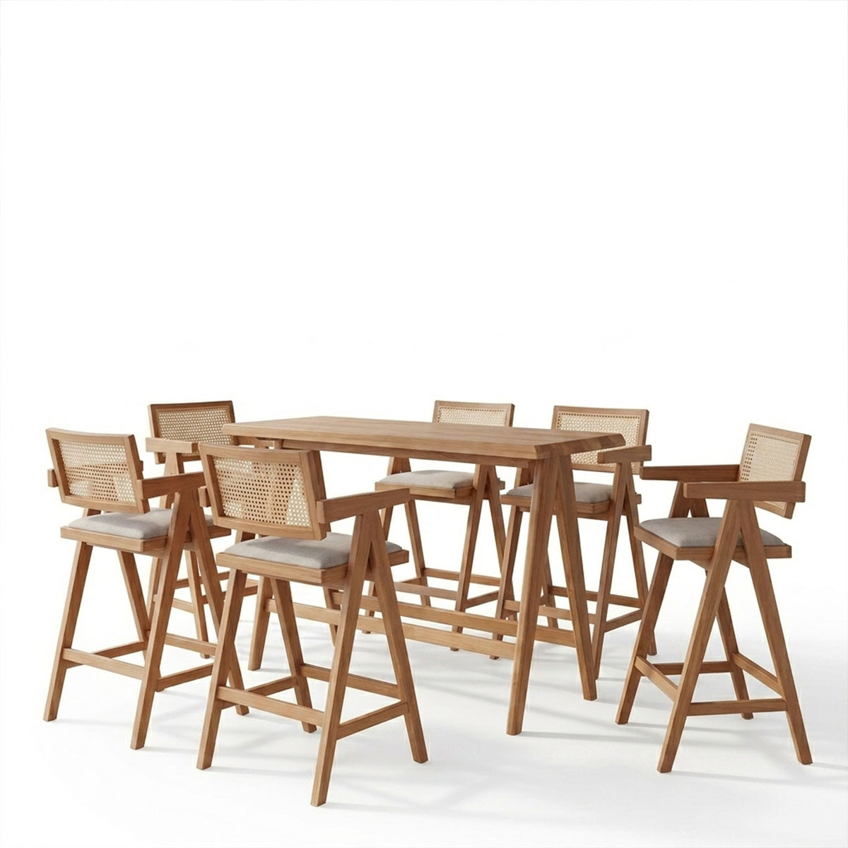 Τραπεζαρία μπαρ Winslow I pakoworld σετ 7τεμ ξύλο rubberwood ανοιχτό καρυδί 120x45x100εκ 2