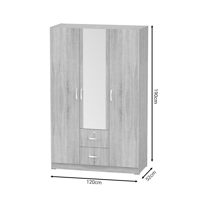 Ντουλάπα ρούχων τρίφυλλη Dillion pakoworld sonoma μελαμίνης 120x52x190εκ 3