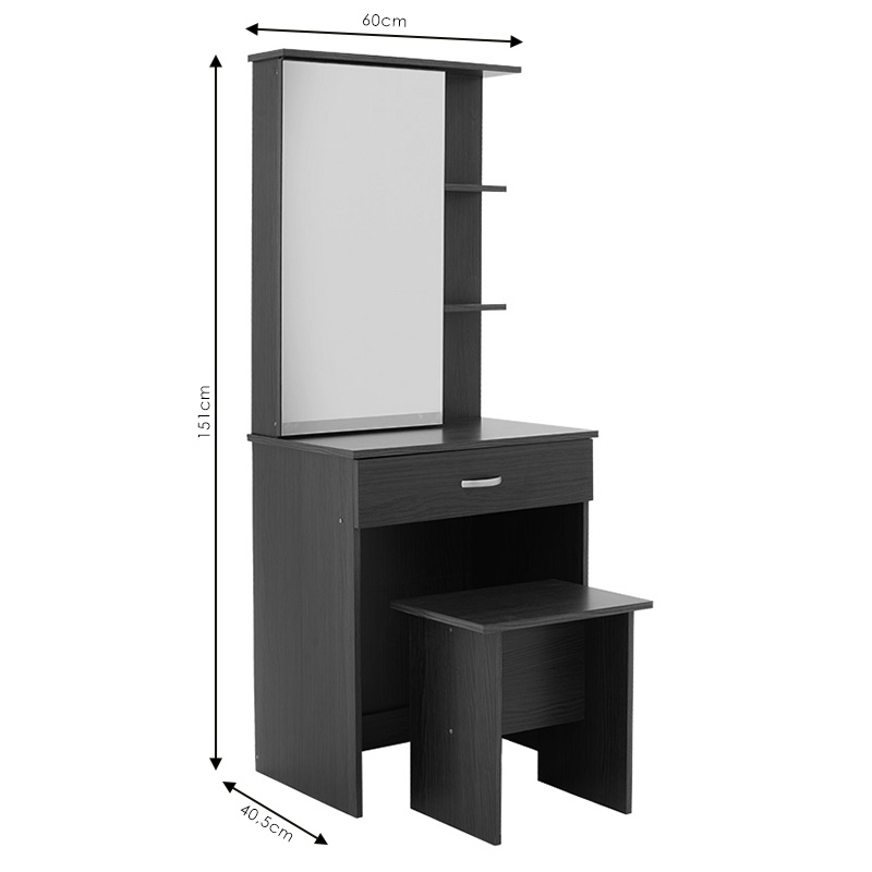 Τουαλέτα κρεβατοκάμαρας Zelia pakoworld με καθρέπτη και σκαμπό χρώμα oak 60x40.5x151εκ 6