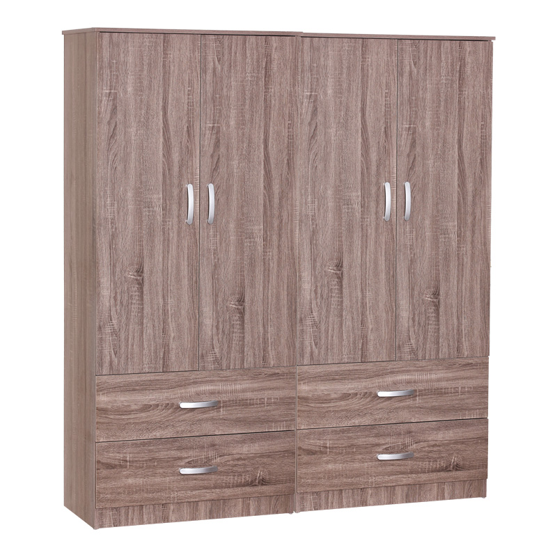 Ντουλάπα ρούχων τετράφυλλη Zelia Ι pakoworld με 4 συρτάρια χρώμα καρυδί 158x42x180εκ 1